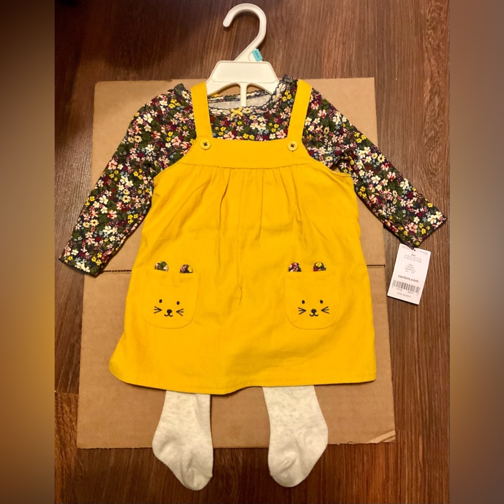 Carter's Floral Cat Yellow Overall Baby Outfit